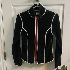 Roots Athletics Womens Fleece Black White Piping Long Sleeve Zip Sweater Size XS